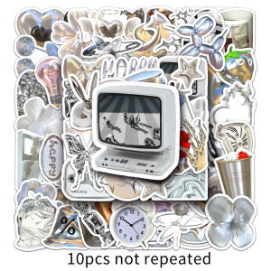 50pcs Ins Style Shiny Silver Stickers Aesthetic Graffiti Decoration DIY Skateboard Phone Fridge Bike Cute Decals Toys