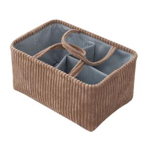 Practical Corduroy Storage Basket With Sturdy Handles For Home Organization And Decoration Multi-Compartment Organizer