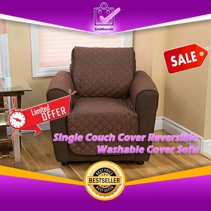 0406 single couch cover reversible washable cover sofa cokelat