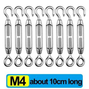 10PCS Stainless Steel Hook and Eye Turnbuckle Wire Rope Tension Polished Rigging Hardware Adjustable Garden Wire Turnbuckle
