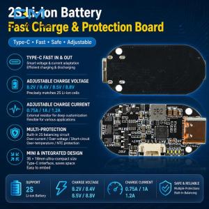 Diymore IP2336 2S Li-ion Battery Charge/Discharge Module Type-C PD Bidirectional Fast Charging Adjustable Voltage Current Balance Over-Temp Short Circuit Protection