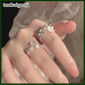 tuokaiguoji Delicate Flower Opening Adjustable Rings For Women Color Minimalist Finger Ring Engagement Fine Jewelry Female Gift