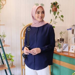 KEMEJA KERJA WANITA PANJANG UKURAN M L XL KANCING DEPAN AKITF LENGAN PANJANG BAHAN KATUN TUWIL HALUS LEMBUT NYAMAN ADEM MEWAH MURAH