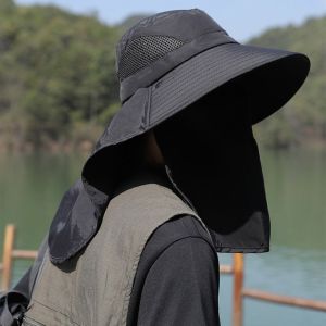 FLAIRBOX Removable Drawstring Fisherman Hat with Neck Cover Quick-drying Wide Brim Sun Hat Simple Sun Protection Hiking Hat