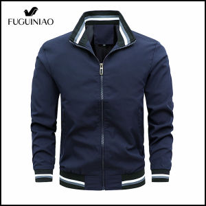Fuguiniao Áo Khoác Bomber Nam Áo Khoác Gió Dáng Ôm Cho Nam Áo Gió Cổ Đứng Thời Trang Màu Trơn M-4XL