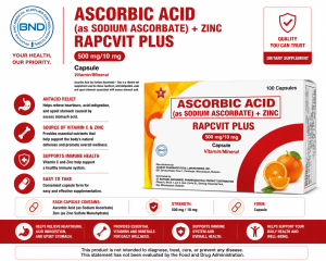 RapcVit Plus – Ascorbic Acid + Zinc Capsules (500 mg / 10 mg)