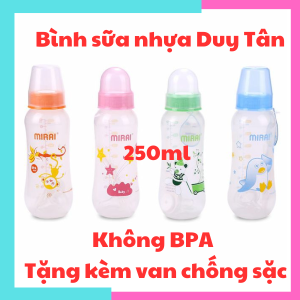 Bình sữa nhựa Duy Tân 150ml - 250ml bình sữa cổ hẹp Mirai cho bé núm vú size + siêu mềm chống sặc chống đầy hơi không BPA