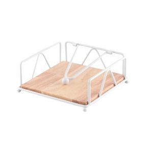 TRANQUIL HUT Metal Flat Napkin Holder Wooden Base Square Serviette Holder Reusable Decorative Tissue Organizer for Dining Table