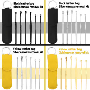 Bộ dụng cụ vệ sinh tai lấy ráy tai 6 món bằng thép không gỉ có túi đựng bằng da thời trang