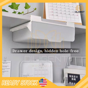 【D155】Tahanan Laci Tersembunyi untuk Penyimpanan Bin Self-Adhesive Under Desk Drawer Hidden Storage Box