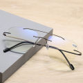 3 in 1 Frameless Progressive Multifocal Reading Glasses Anti Blue Light Presbyopia Glasses Men's Auto Zoom Far Near Reading Eyeglasses With Grade. 