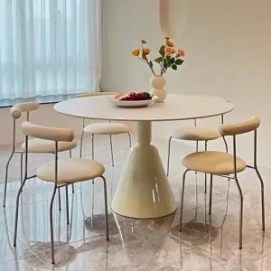 Nordic French Holy Grail Round Table Light Luxury Cream Style Small Unit Dining Table Mesh Red Rock Plate Round Table and Chair Combination
