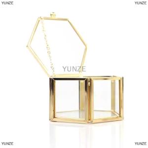 [COD] YUNZE Thủy tinh vàng sang trọng và Retro hộp lưu trữ trang sức Hộp nhẫn lục giác cao cấp vàng và Hộp phụ kiện trang sức