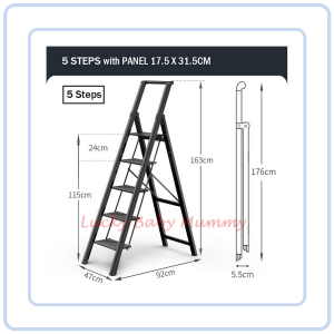 【COZYCASA】Aviation Step Ladder - 3/4/5 Steps / Slim Aluminium Ladder / Foldable / Space Savings / Large Board Ladder