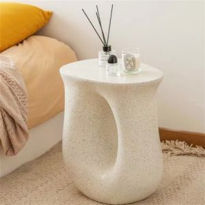 WISFOR Modern U-shaped Concrete Accent Table Garden Stool Decorative Side Table for Living Room Home Decor