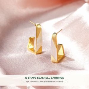 SINLISH Elegant Korean G-Shape Seashell Earrings 14K Gold Vermeil on 925 Silver Stylish & Premium