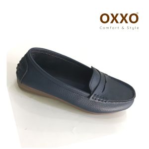 OXXO รองเท้าเพื่อสุขภาพหนังแท้ หนังวัว รองเท้าคัทชู พี้นแบน หนังนิ่มมาก พี้นยางสั่งทำพิเศษ พื้นสูง1นิ้ว ใส่สบาย X06026