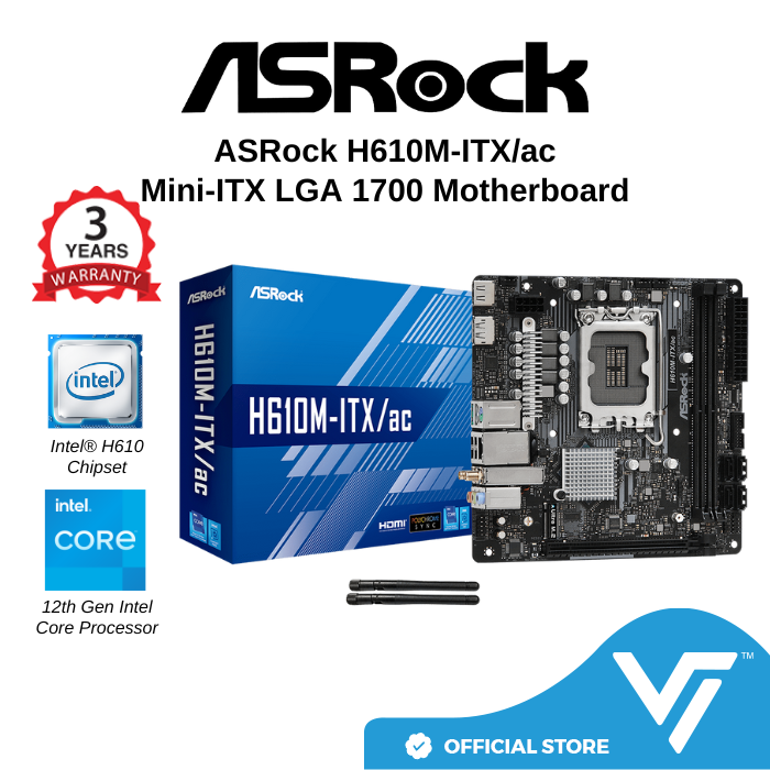 ASRock H610M-ITX/ac LGA 1700 SATA3 6.0 Gb/s Mini-ITX Intel Motherboard ...