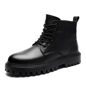 READY STOCK✨Black Boots 2023 Korean Martin Boots for Men High-top Thick Bottom Leather Ankle Boot