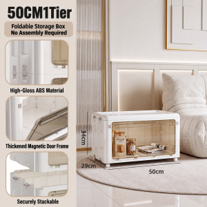 【Fireheart Warrior】 Foldable Storage Cabinet with Clear Magnetic Doors Stackable Organizer 50cm 70cm for Living Room