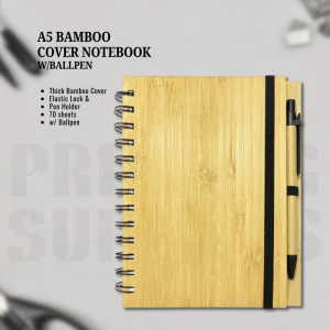 RF Printing Supplies - A5 Bamboo Notebook with Ballpen Spring Notebook (70sheets)