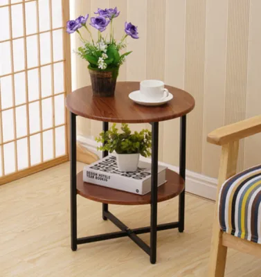 Modern Nordic Minimalist Mobile Corner Side Round Coffee Table (Walnut Color)