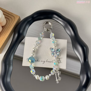 Pearl Light Luxury Wind Alloy Butterfly Phone Chain Fashion Crystal Car Keychain Decorative Chain Bag Hanging Decoration