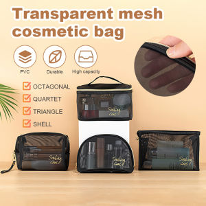 Mesh Cosmetic Bag Women Makeup Bag Portable Travel Zipper Pouch Toiletry Bag Transparent Storage Bag Washbag Toiletries