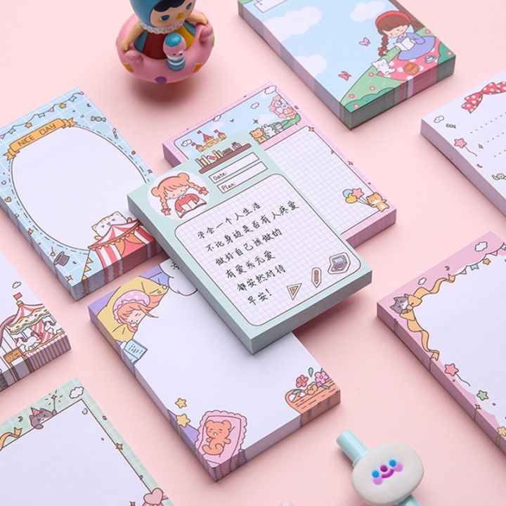 100 Sheets Korean Cartoon Sticky Notes Student Message Note Book Office ...
