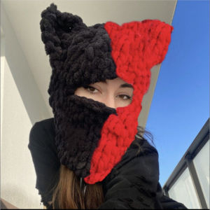 ZEEMIN Christmas Halloween Funny Devil Horn Balaclava Cap for Women Men Adult Face Mask Gothic Beanie Hat Warm Face Cover Knit Hat
