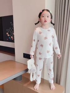 Girl Cute Bunny Pajamas Baby Cartoon Thin Homewear Boy Summer Long-Sleeve Pants Air Conditioning Clothes