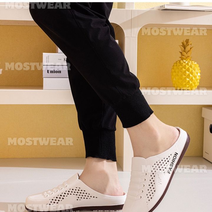 Mostwear Summer Breathable Mesh Half Flat Slippers Casual Rubber