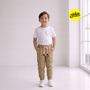 Bronkis Junior Celana Panjang Anak Model Jogger Bertali Bahan Stretch Warna Caramel