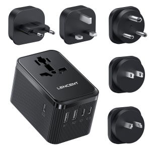 LENCENT Universal Travel Adapter Type D/G/C/I/A International Adaptor with 3 Type C 2 USB A Worldwide Plug Adapter for EU/USA/UK/AU Black