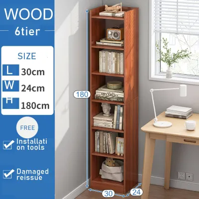 Sofya 6/5 Tier Bookshelf Bookcase Display Case Utility Shelf Multi-Layer Storage Rak Buku Rack Kabinet Buku Simple Narrow Slit Small Bookcase 书柜书架