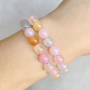 4-10มม. Dia Round Morganite ลูกปัดหินอาเกตลูกปัดหินธรรมชาติสำหรับการทำสร้อยคอ DIY สร้อยข้อมือ