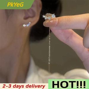 PkYeG Trendy Long Wire Tassel Thread Chain Climb Star Heart Beads Pendants Drop Earrings Womens Straight Hanging Earrings Jewelry