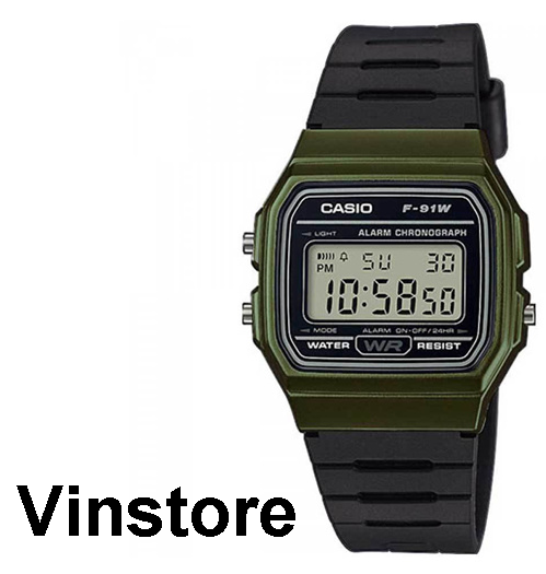[Vinstore] Casio F-91 Digital Army Green Case Resin Strap Kids