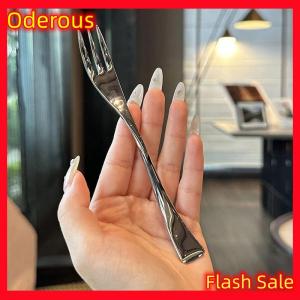 Oderous Stainless Steel Dinner Fork Long Handle Table Forks Set Korean Cutlery Four Tine Salad Dessert Fruit Forks Kitchen