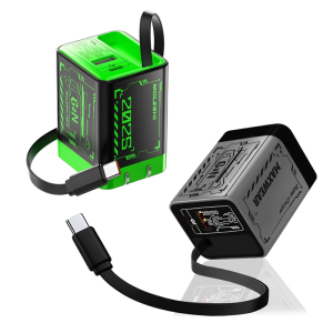 Portable Fast Speed 67W Charging Adapter With Retractable Cord Cable Double USB A+C Port For Phone Tablet Laptop Devices