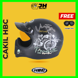 Helm Cakil HBC Vintage Black Doff + FREE GOGGLE | Helm Retro | Full Face | Jual Helm