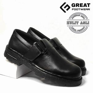 GREAT FOOTWEAR - Sepatu Safety Wanita Kulit Sapi Sepatu Kerja Wanita Hitam Sekolah Industri Lapangan Safety Boots Ujung Besi Anti Slip