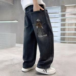 Kids Boys Casual Straight  Elastic Waist Denim Jeans Pants  Trousers With Real Pockets Graphic Printing