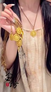 New hot sale  ทรายทองเวียดนามที่มีอายุการใช้งานยาวนาน 999 สร้อยคอจี้เข็มทิศสัญลักษณ์มงคลแปดอันสำหรับผู้หญิงพร้อมตัวอักษร Fu แบบโปร่ง 2025