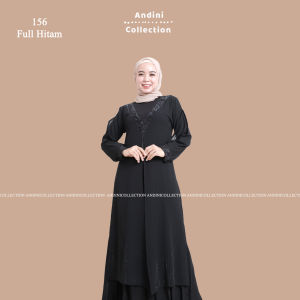 Gamis Abaya Turkey Dewasa Hitam Putih Amarta 156 Muslim Bordir dan Payet Mewah Andinicollection