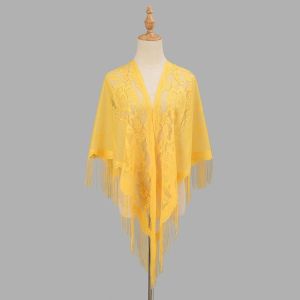 OKDEALS With Tassel Women Shawl Multicolored Hollow Evening Prom Cape Cloak Tulle Shawl Women