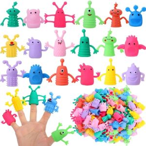 LYMEDIA 10pcs Soothing Doll Finger Topper Toy Soft Rubber Stretchy Fidget Toy Funny Cartoon Dinosaur Hand Doll Kids