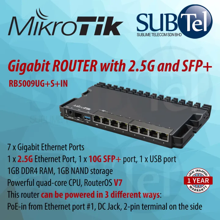 MikroTik RB5009UG+S+IN Gigabit Router with 2.5G Ethernet and 10G SFP+ ports RouterBOARD RB