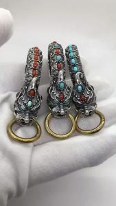 S925 Silver   Inlaid Reverse Scale Pixiu Keychain   Automobile hanging ornament   Two-tone Turquoise   Polished Dragon Pendant LZD