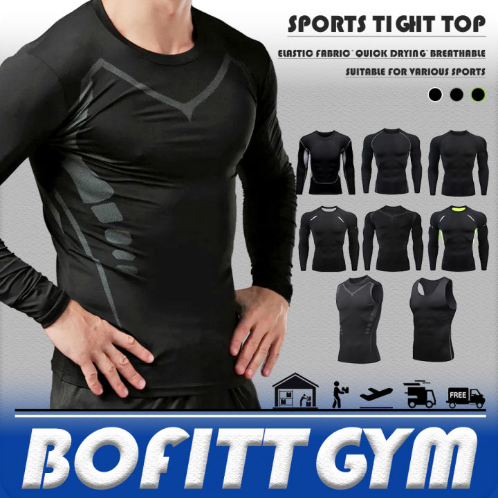 BOFITTGYM Men Compression Long Sleeve Printed Breathable Tight Tops Dry ...